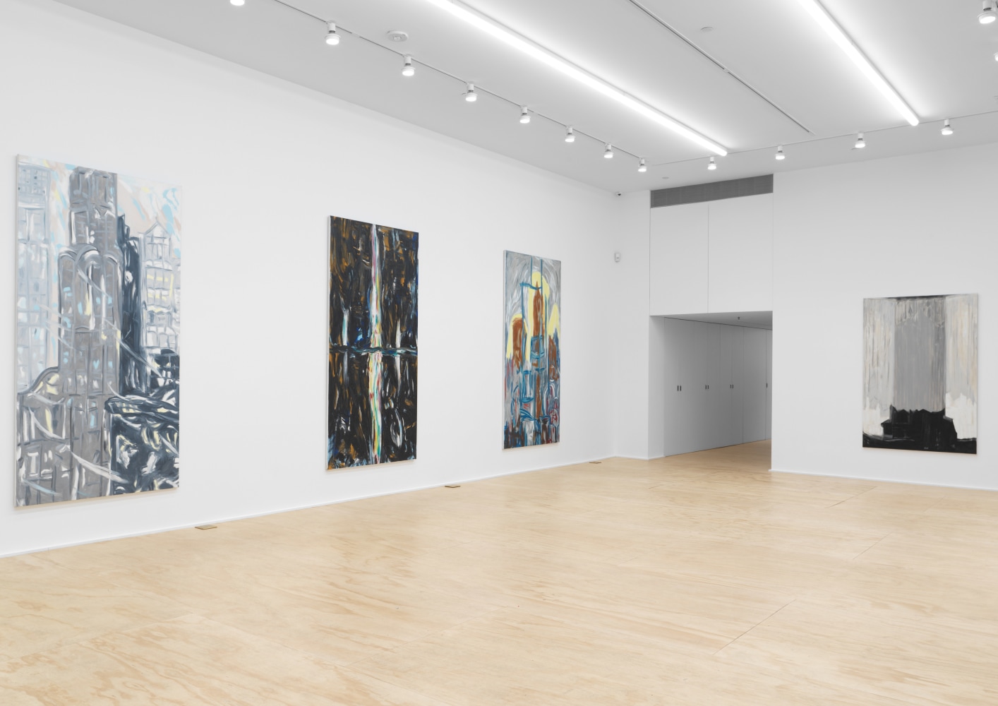 Installation view of paintings by Martha Diamond