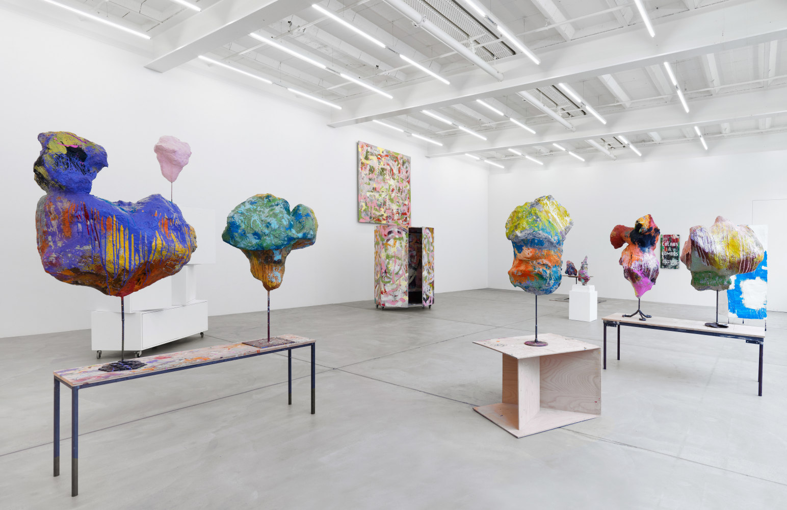 Installation view of Franz West sculptures and prints exhibition