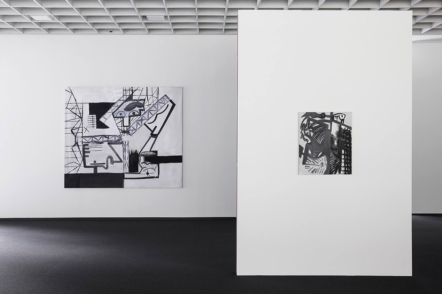 Installation view of paintings ans drawings by Tobias Pils