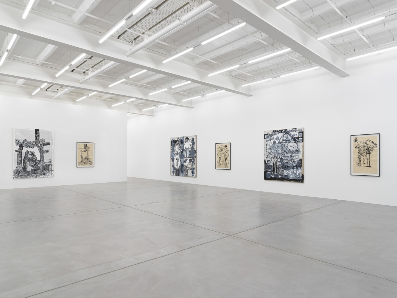 Installation view of Tobias Pils paintings and ink works on paper exhibition