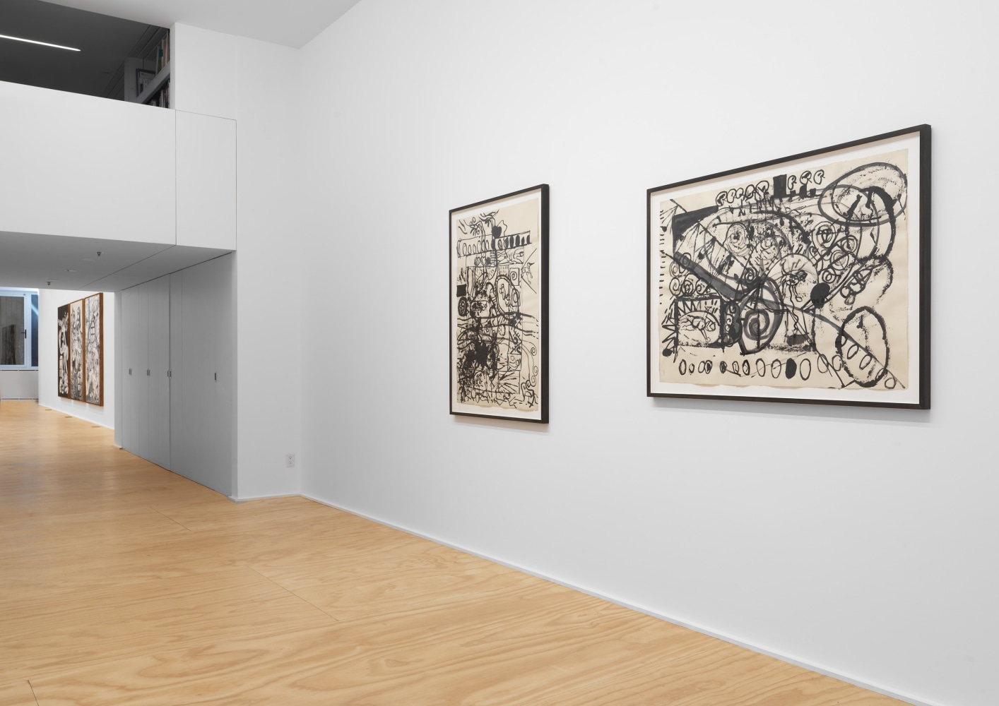 Exhibition View, Tobias Pils, 3 paintings 2 drawings 1 triptych, Eva Presenhuber, NY install 2