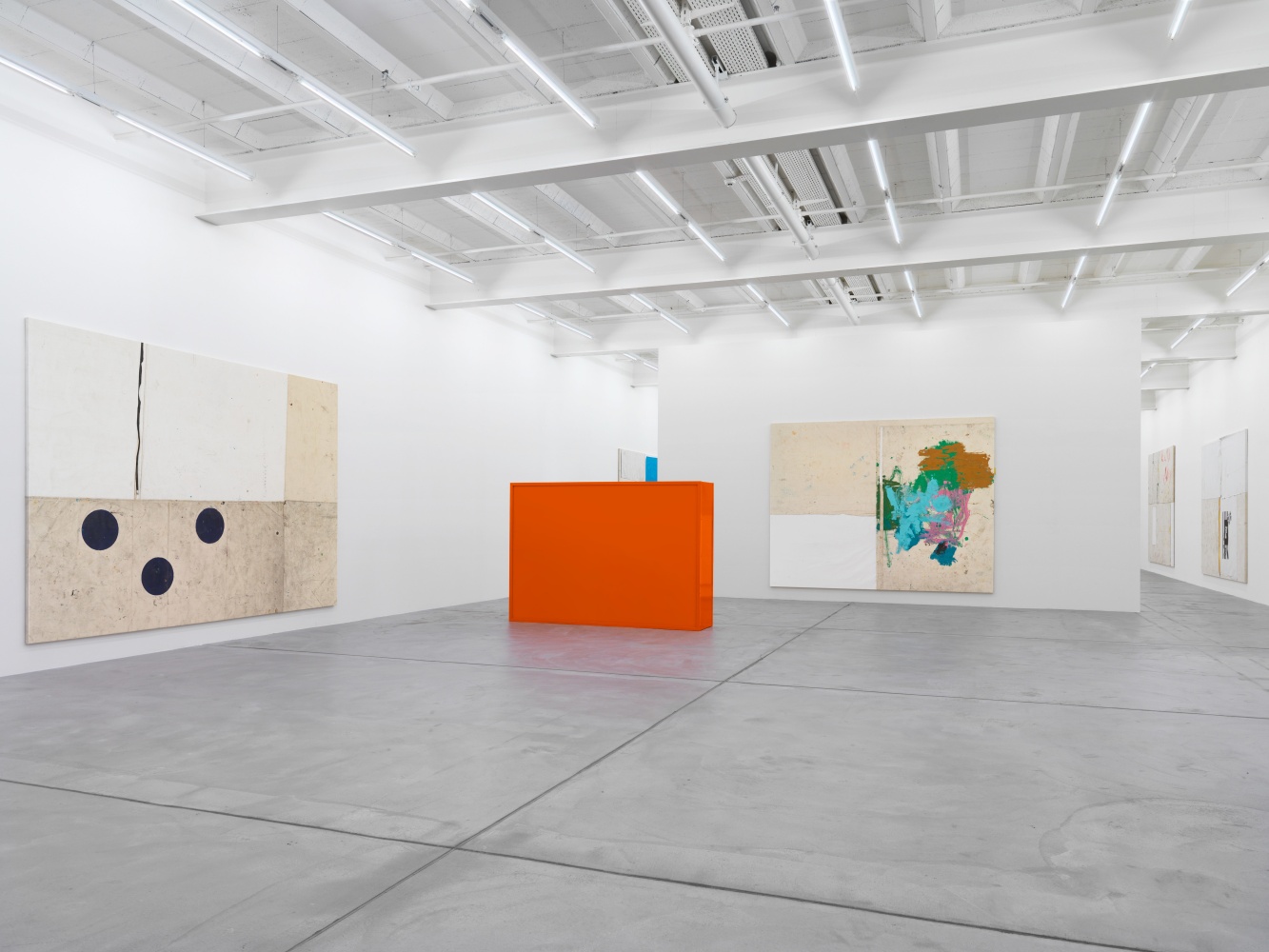 Installation view of Joe Bradley painting and sculpture exhibition