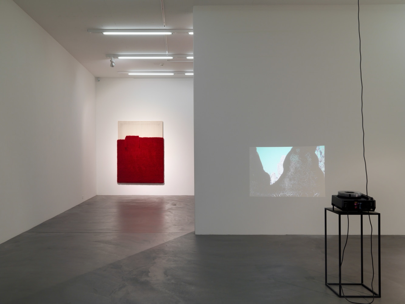 Installation view of paintings, video works and wall works by Latifa Echakhch
