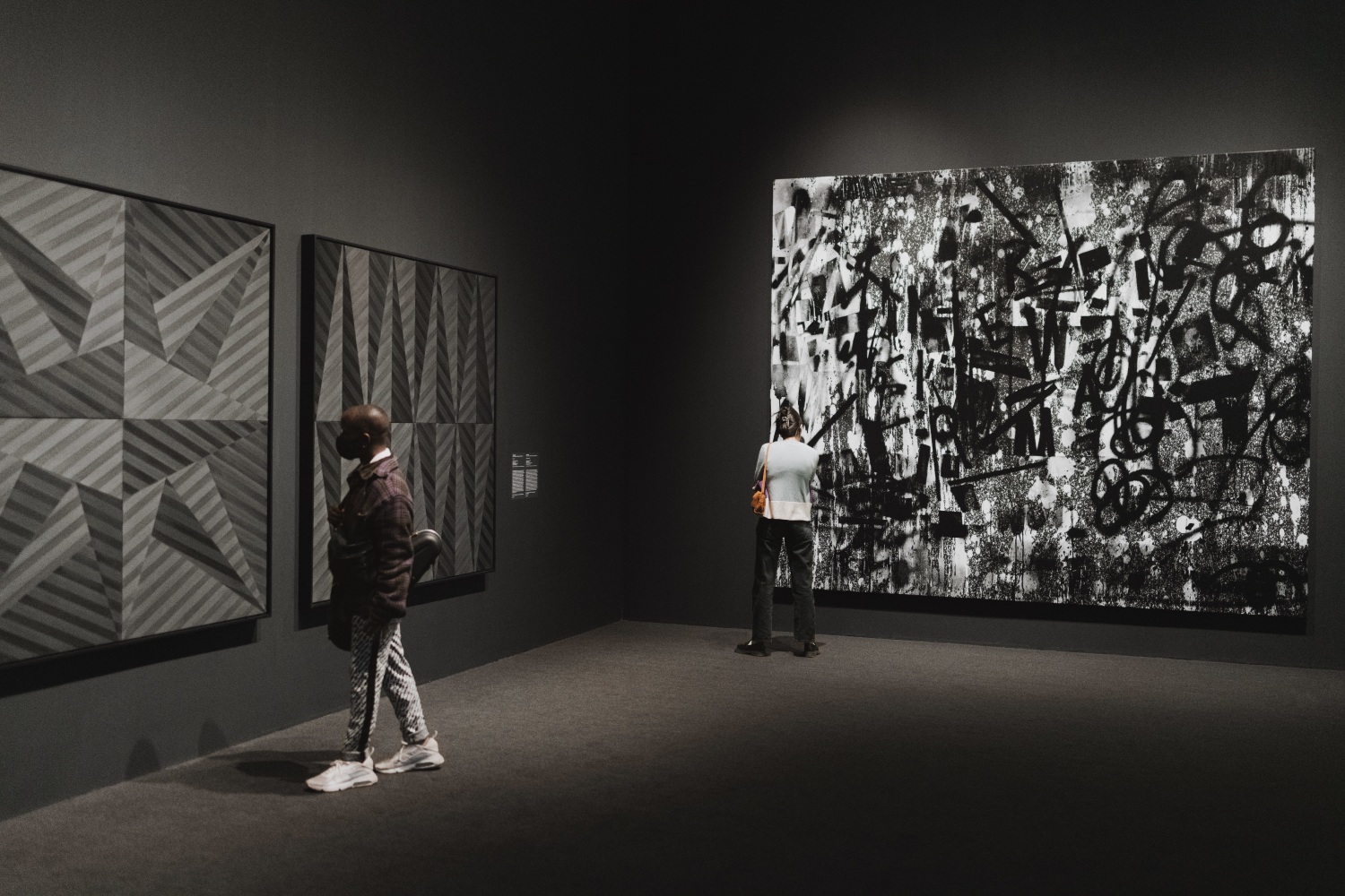 installation view of black and white painting by Adam Pendleton