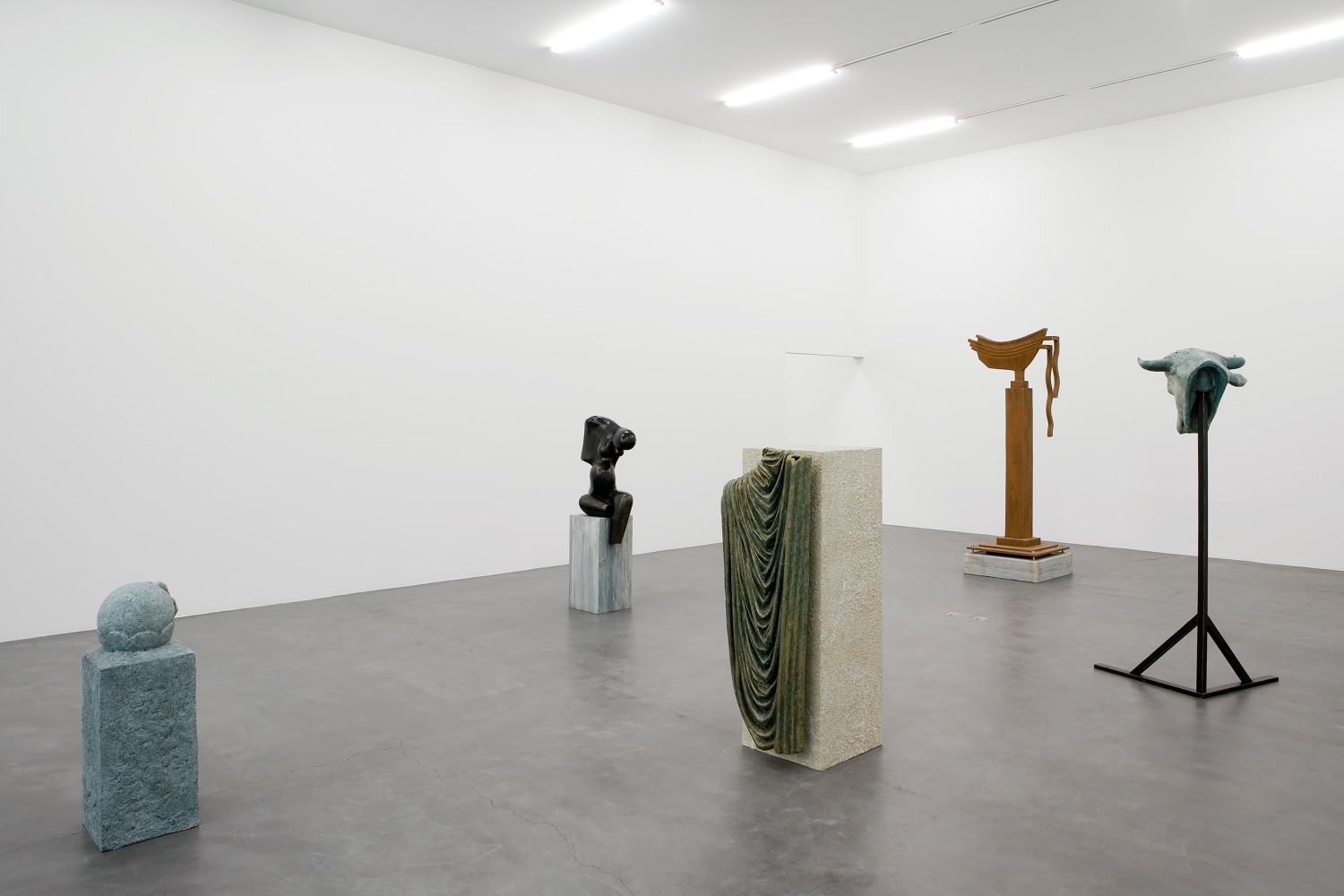 Installation view of sculptures by Valentin Carron