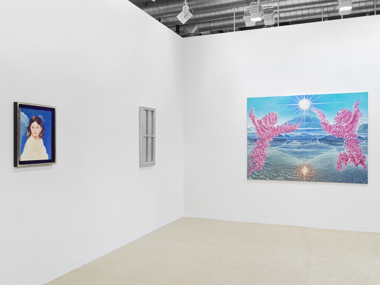 installation view of works by various artists at the Art Basel booth