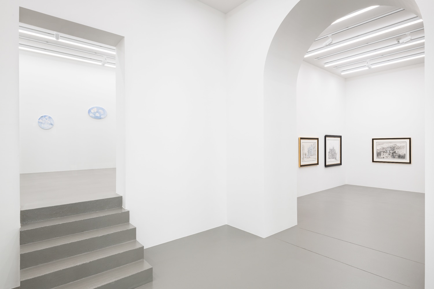 installation view of drawings and paintings by Karen Kilimnik