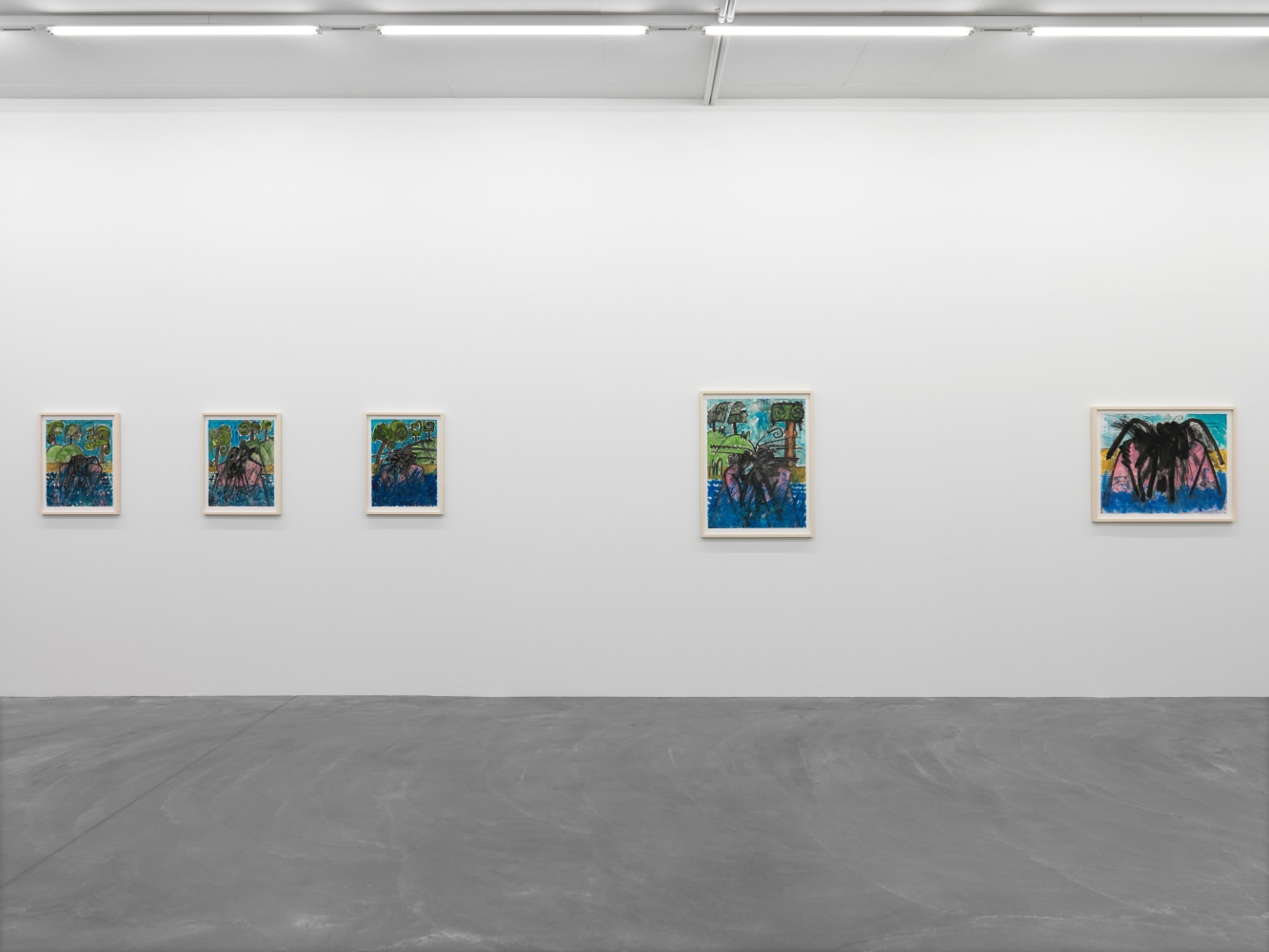 Installation view of Carroll Dunham monotypes exhibition