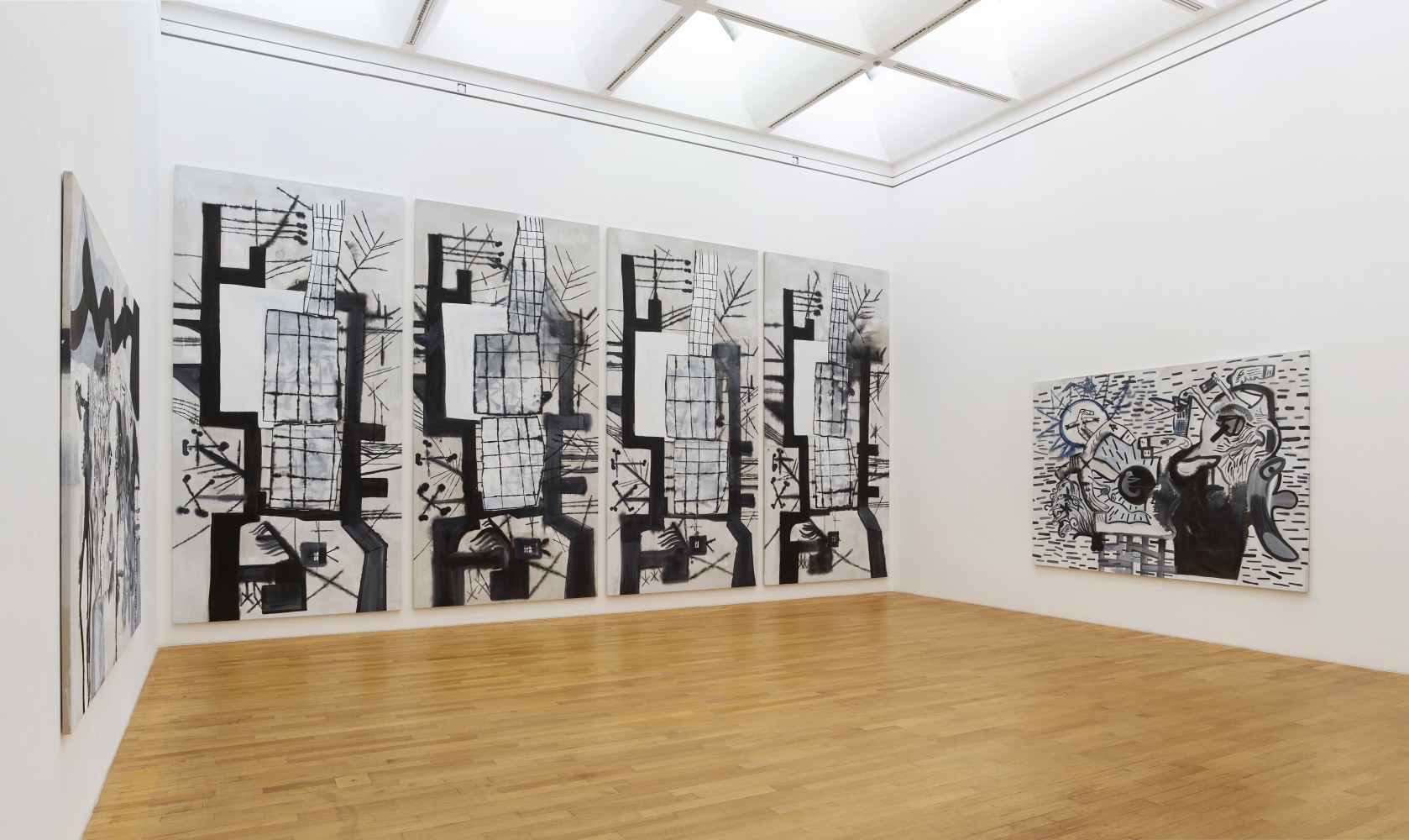 Installation view of paintings by Tobias Pils