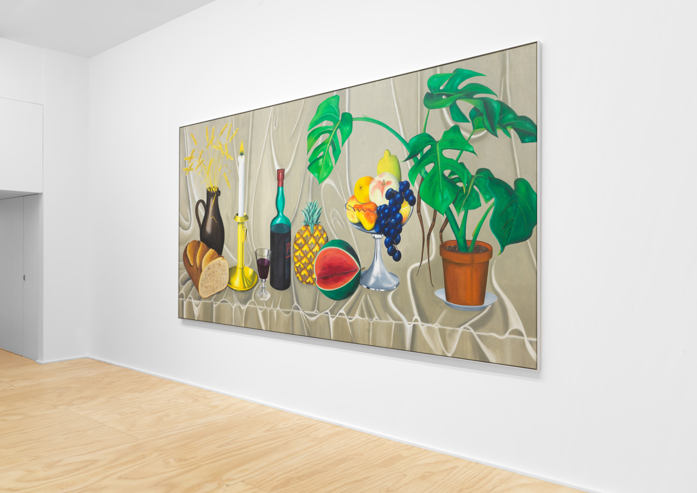 Installation view of Jean-Frédéric Schnyder paintings and cardboard sculpture exhibition