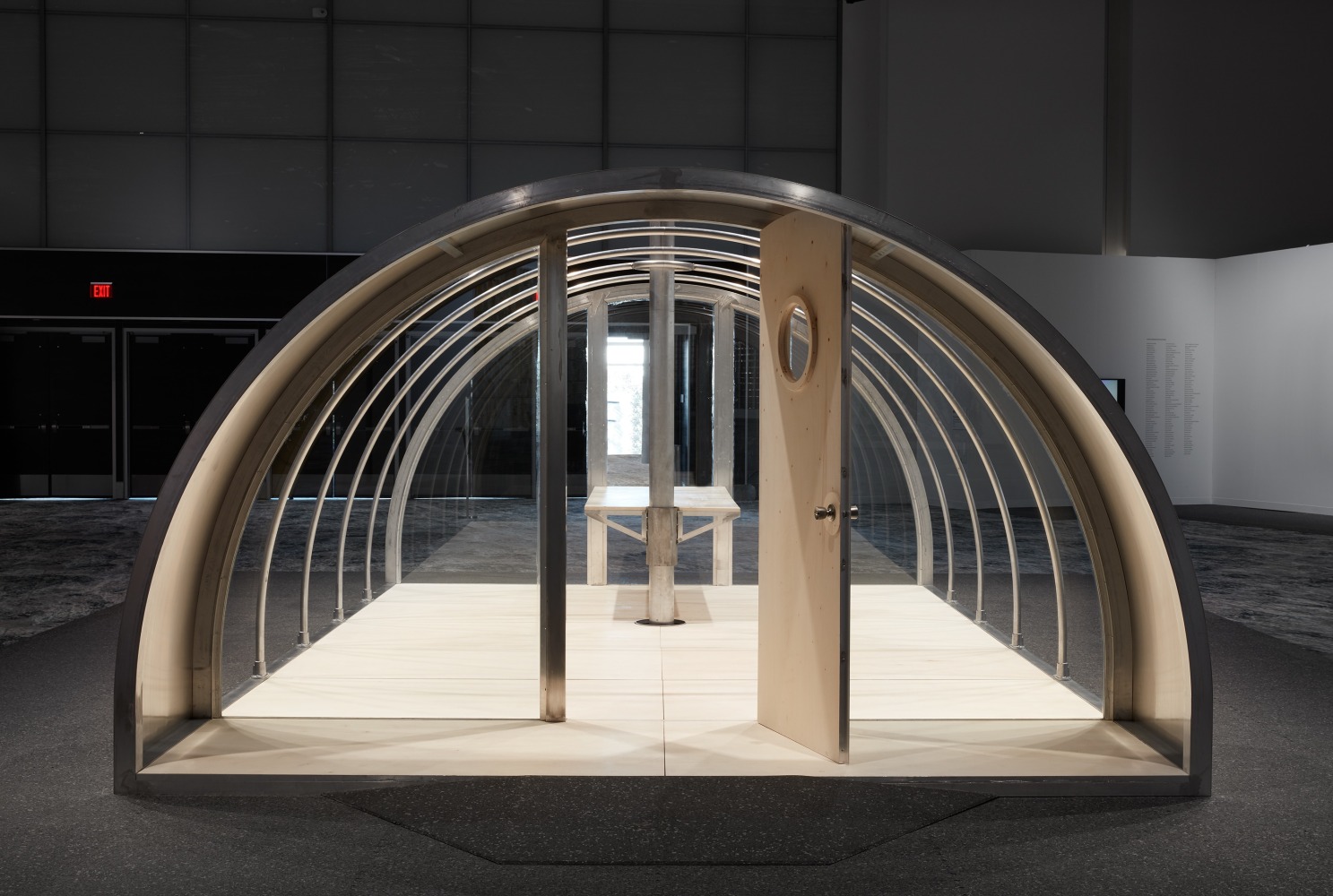 Installation view, Oscar Tuazon, Quonset Tent, Meridians, Art Basel Miami Beach, 2019