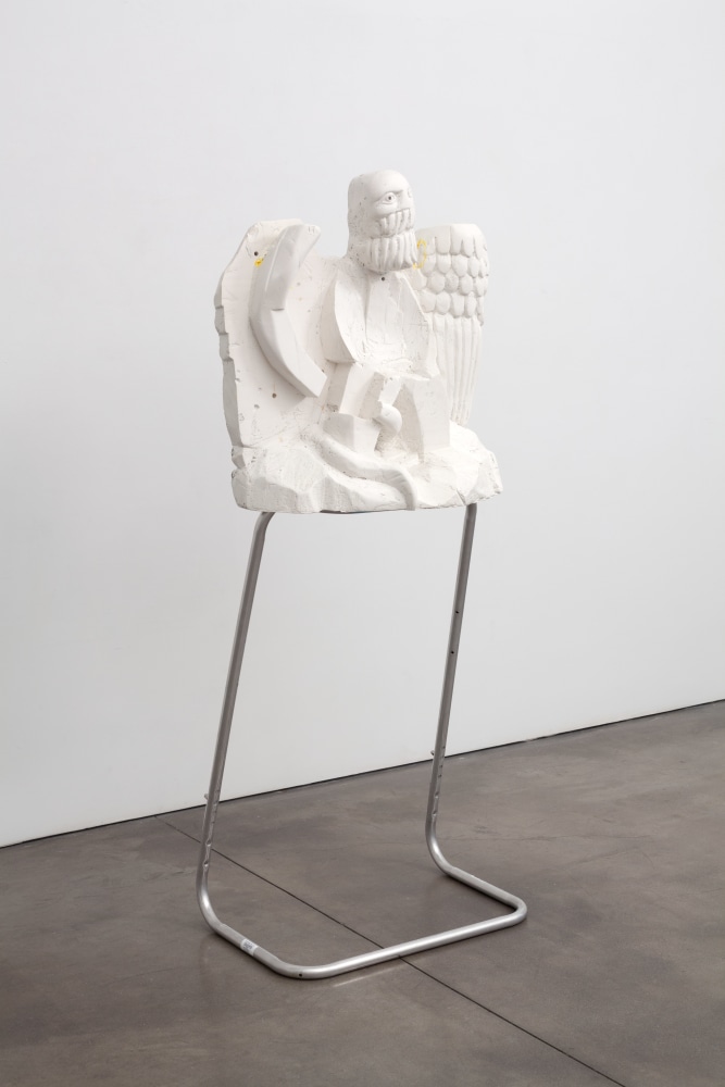 Indoor view of Justin Matherly sculpture, Dwayne Johnson 2016 Glass fiber reinforced gypsum (GFRG), Glass fiber reinforced concrete (GFRC), oil-based marker, modified ambulatory equipment 152.5 x 66 x 46 cm / 60 x 26 x 18 in