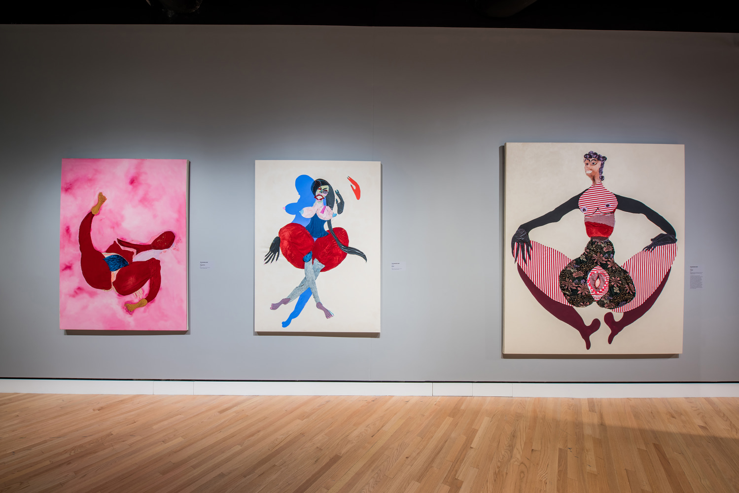 Installation view of paintings by Tschabalala Self