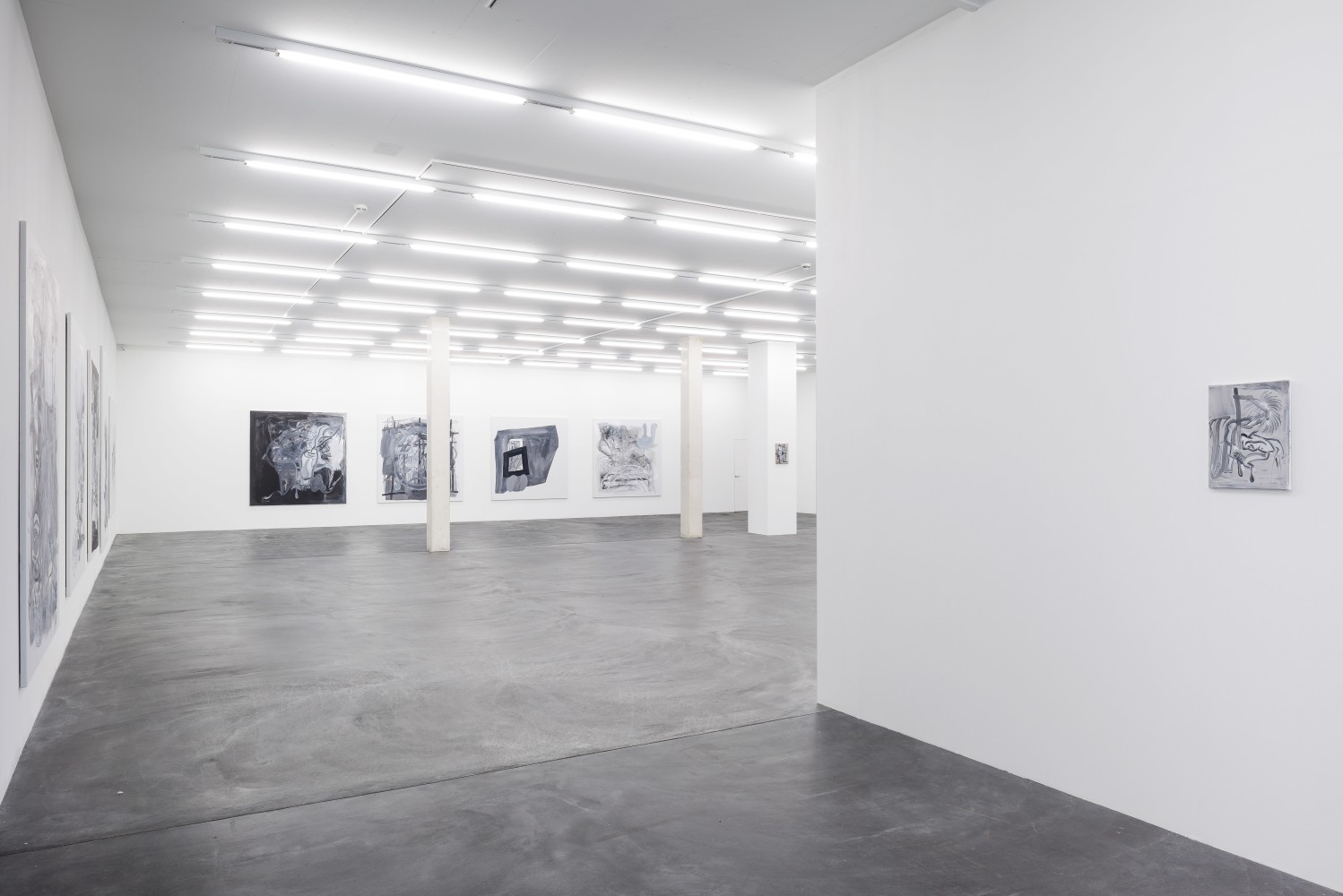 Installation view of Tobias Pils paintings and works on paper exhibition