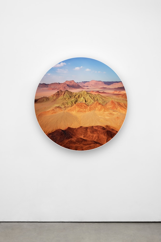 Circular lightbox sculpture by Doug Aitken, Earthwork: Aperture series 2019 Chromogenic transparency on acrylic in aluminum lightbox with LEDs ø 117.5 x 19 cm / ø 46 1/4 x 7 1/2 in