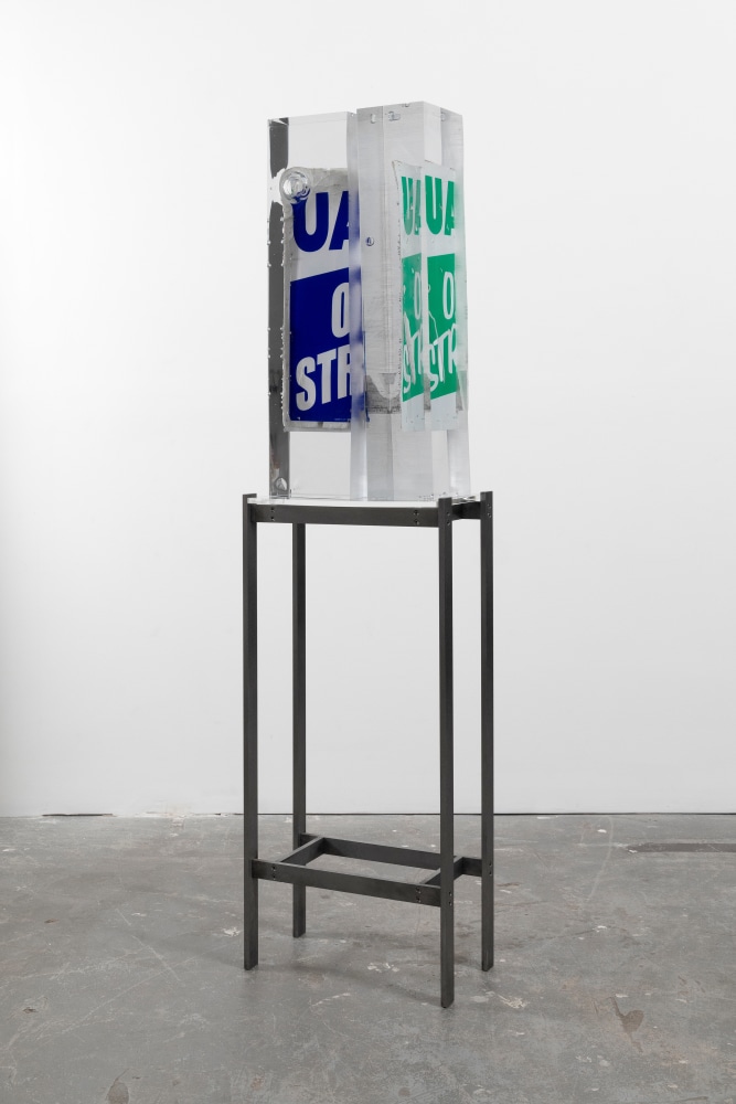MATTHEW ANGELO HARRISON
Riven
2024
Strike signs, polyurethane resin, steel, acrylic
Sculpture 81 x 33 x 20 cm / 31 7/8 x 13 x 7 7/8 in
Pedestal 101 x 47 x 25 cm / 39 3/4 x 18 1/2 x 9 7/8 in
HARRI60089