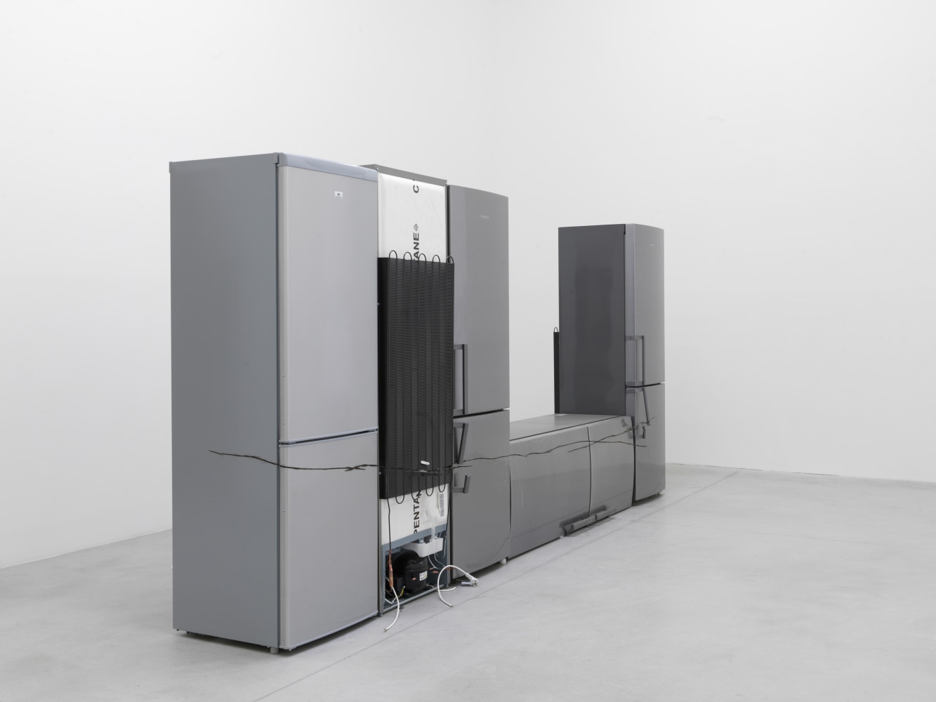 Installation view of sculptures by Matias Faldbakken