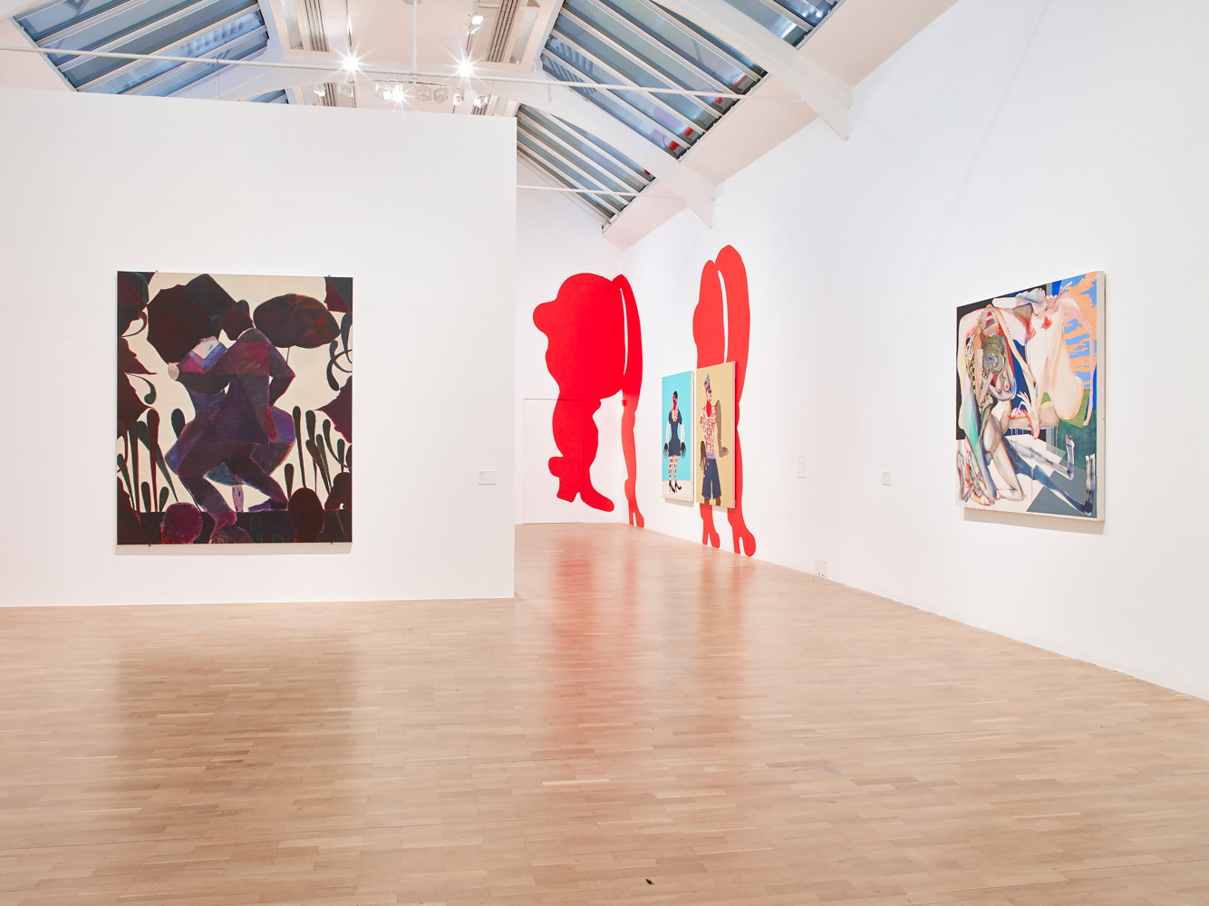 Installation view of paintings by Tschabalala Self