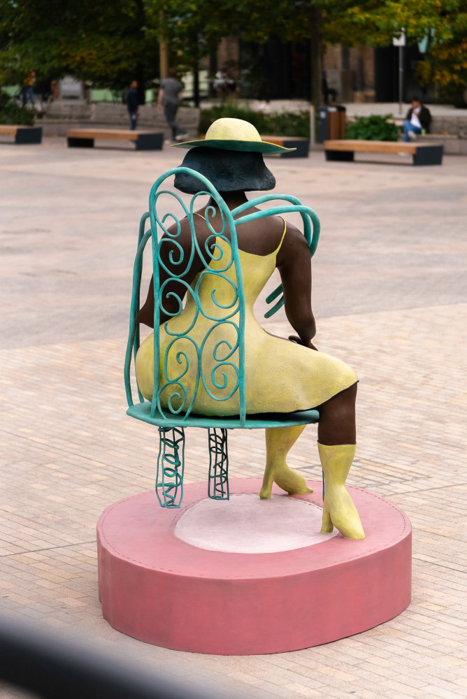 Installation view of sculpture by Tschabalala Self