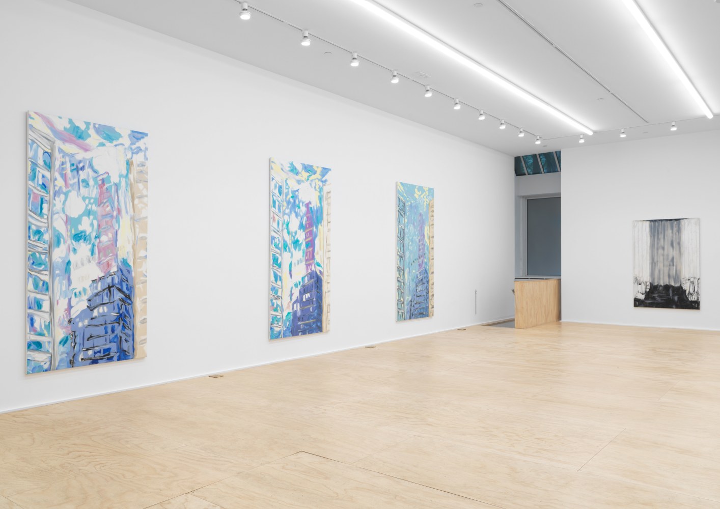 Installation view of paintings by Martha Diamond