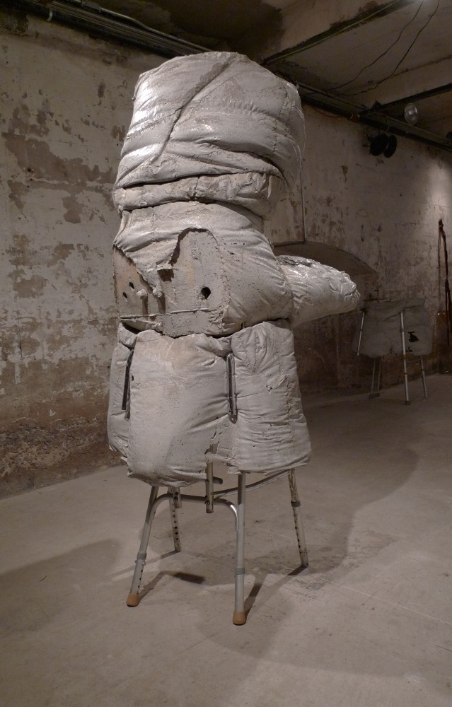 Indoor view of Justin Matherly sculpture, The degenerated instinct; See you again in your muck of tomorrow. 2010 Concrete, ambulatory equipment 193 x 74 x 99 cm / 76 x 29 x 39 in