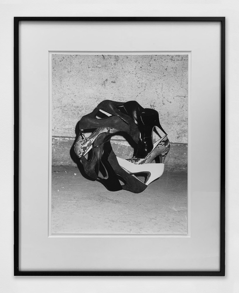 Peter Fischli David Weiss Masturbine (Equilibres series) 1985 Gelatin silver print Image 40 x 30.5 cm / 15 7/8 x 12 in Frame 57.5 x 46.5 cm / 22 5/8 x 18 1/4 in