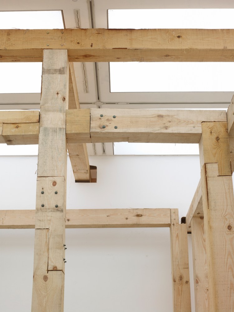 Installation view of sculpture by Oscar Tuazon