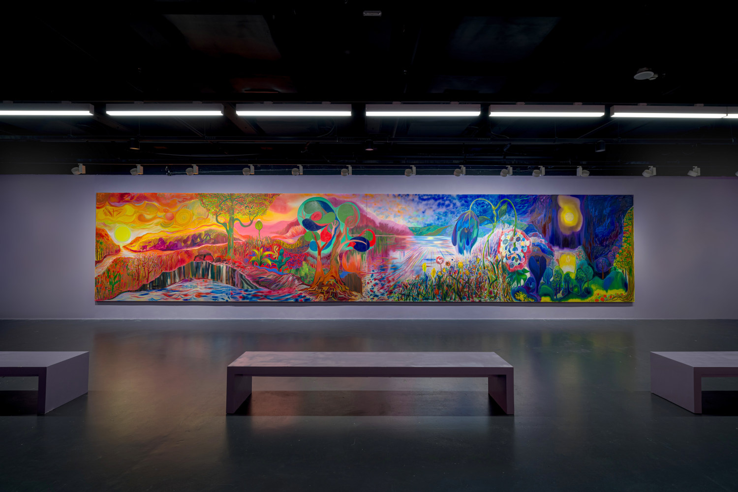 Installation view of Shara Hughes paintings exhibition