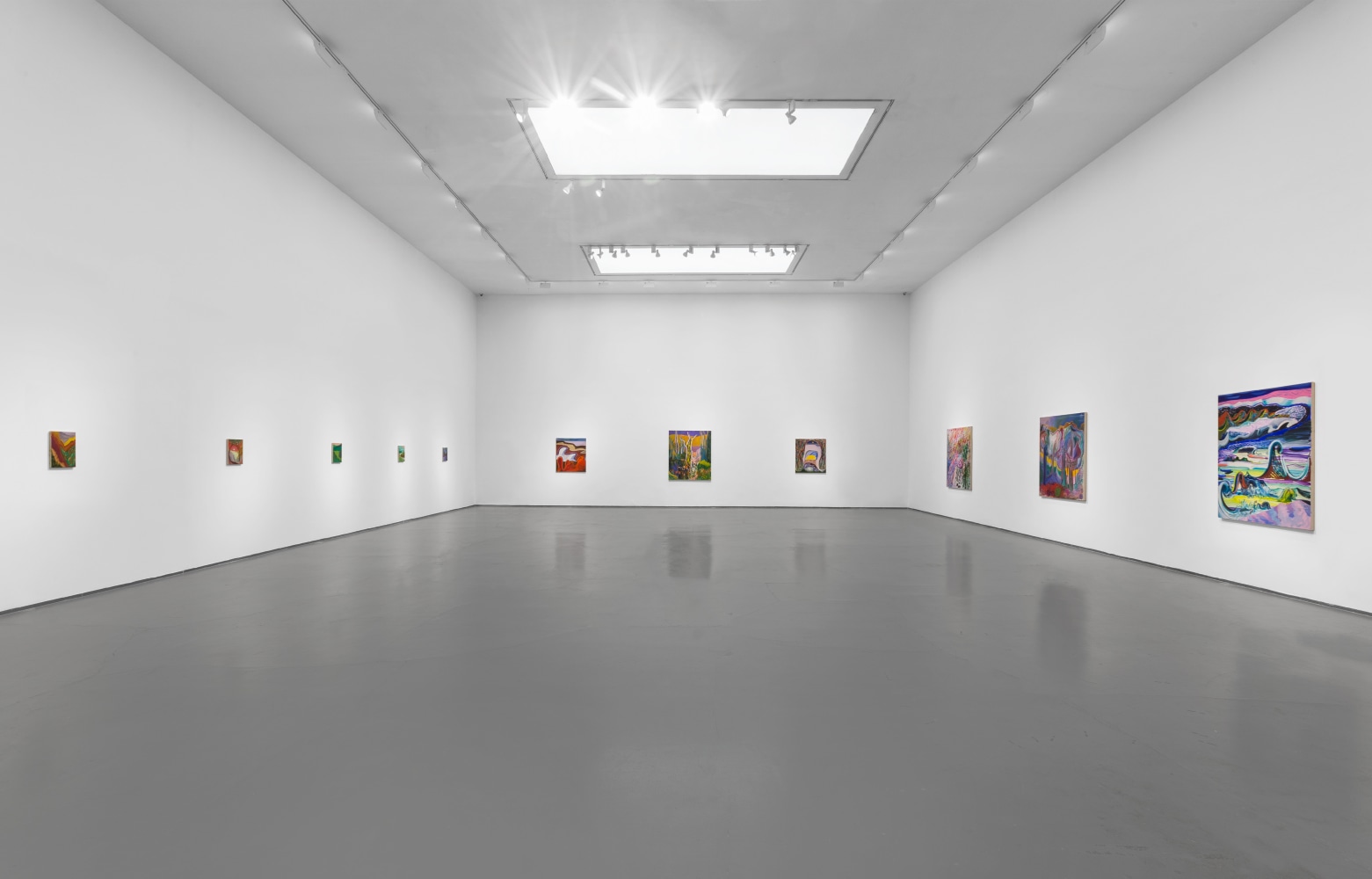 Installation view of Paintings by Shara Hughes