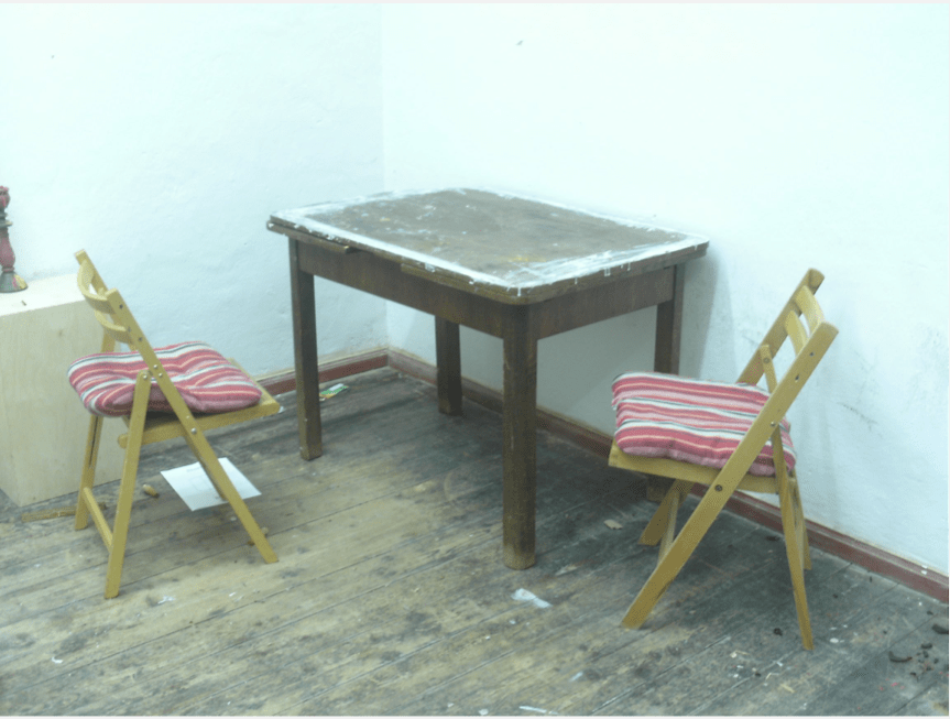 Installation view of sculpture by Oscar Tuazon