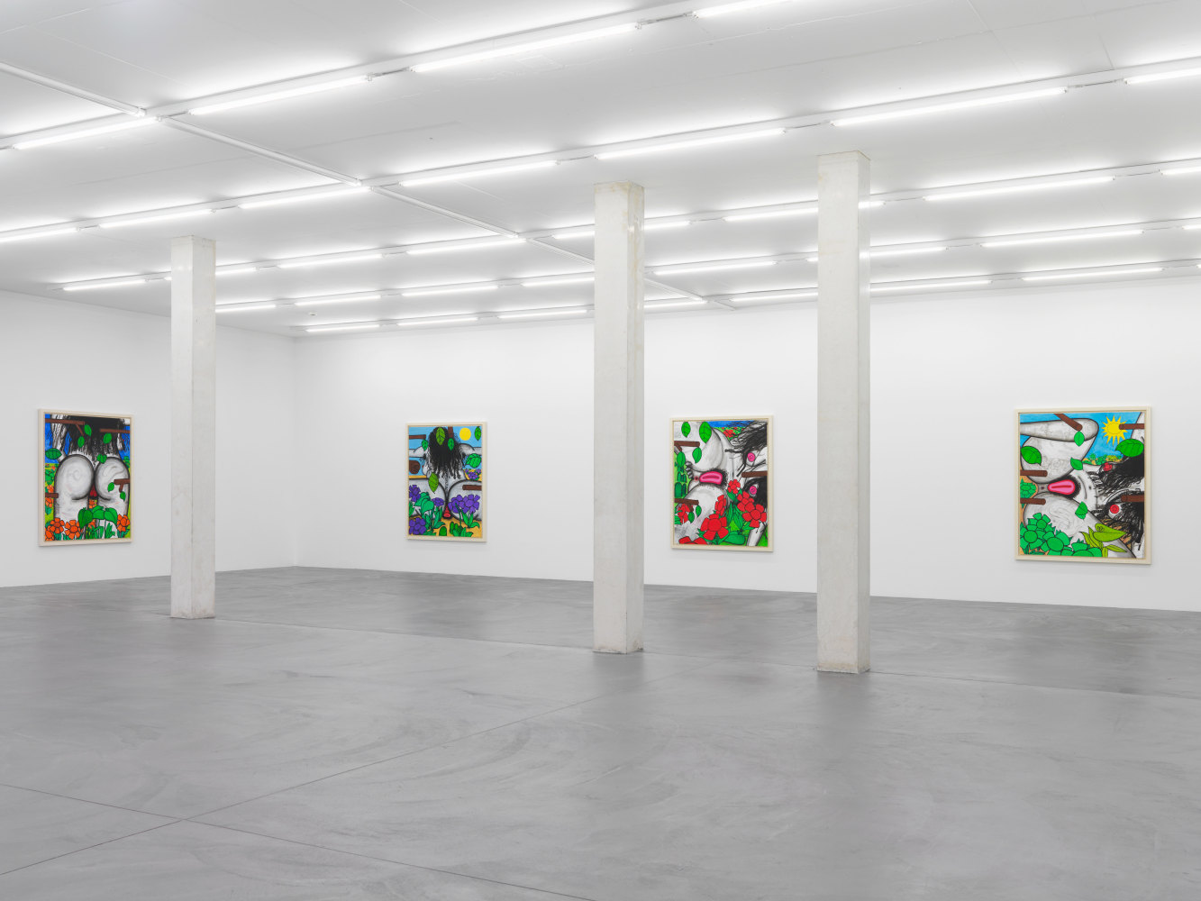 Installation view of Carroll Dunham painting and drawing exhibition