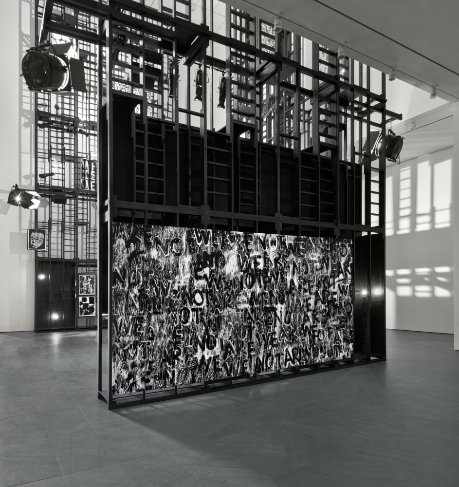 Installation view of paintings by Adam Pendleton