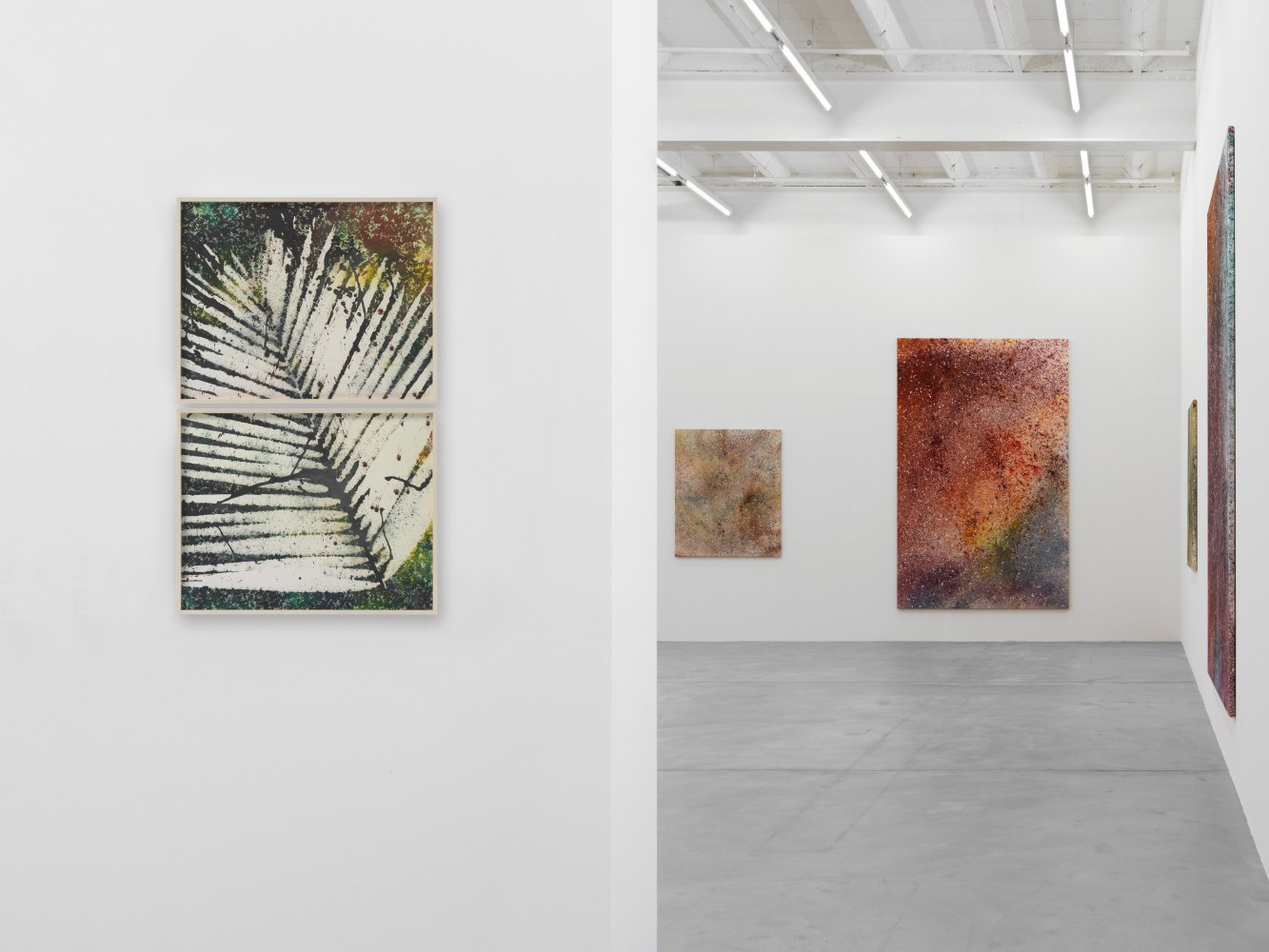 Installation view of Sam Falls paintings exhibition
