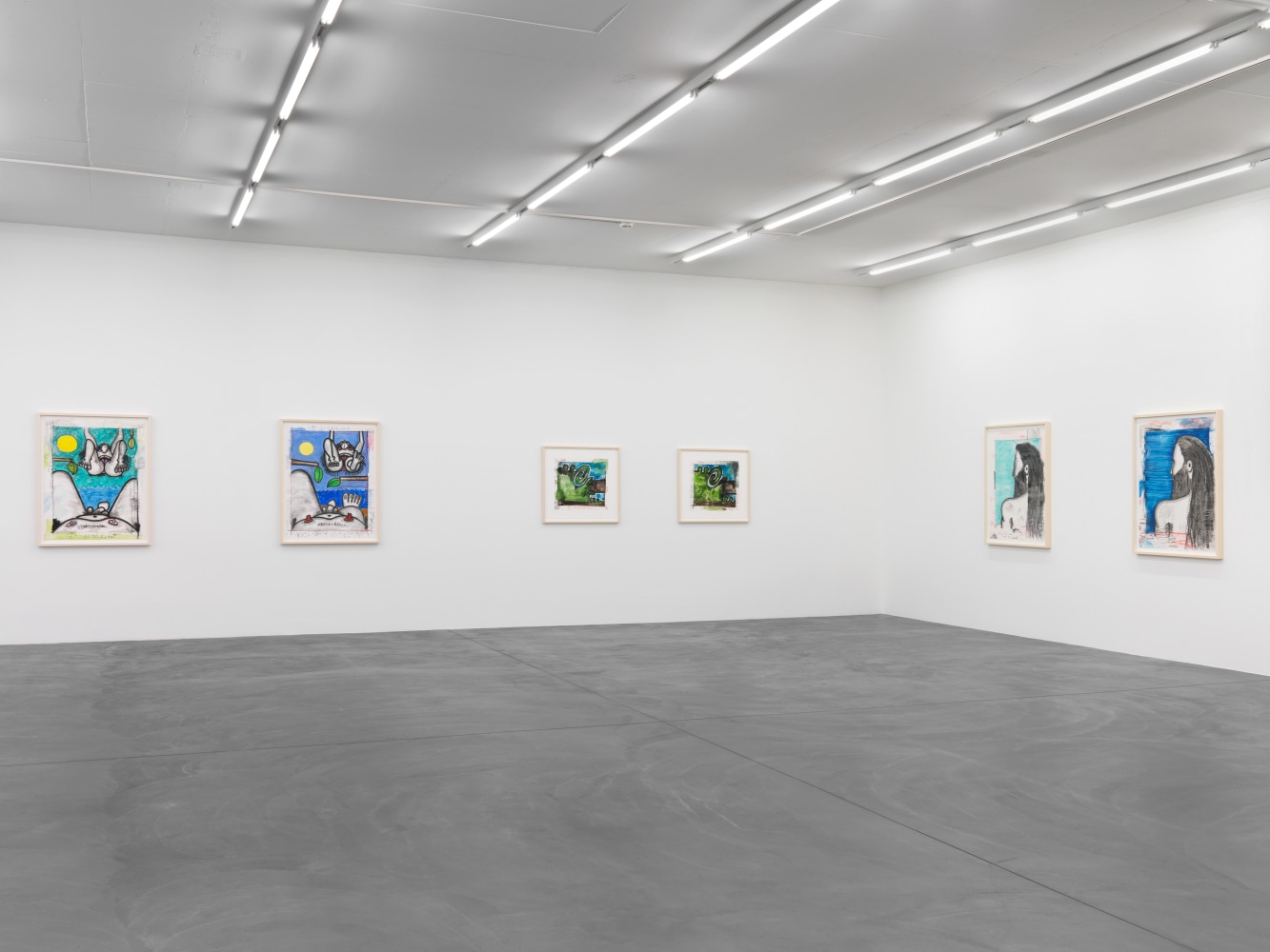 Installation view of Carroll Dunham monotypes exhibition