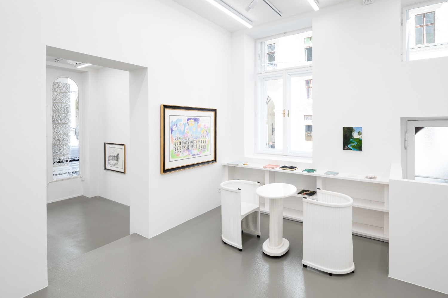 installation view of drawings and paintings by Karen Kilimnik