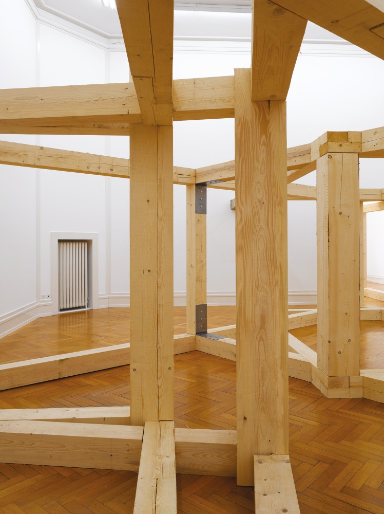 Installation view of sculpture by Oscar Tuazon