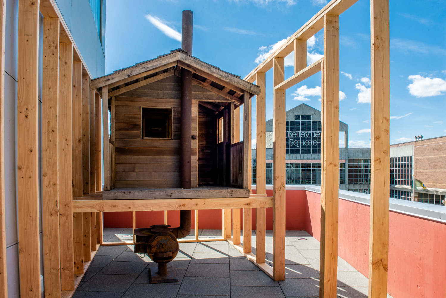 Installation view of sculpture by Oscar Tuazon