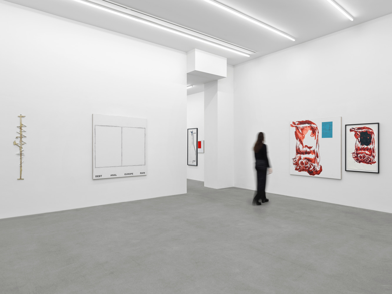 Installation view, Matias Faldbakken, Abstracts and Pewter Abstracts, Galerie Eva Presenhuber, Waldmannstrasse, Zurich, 2025