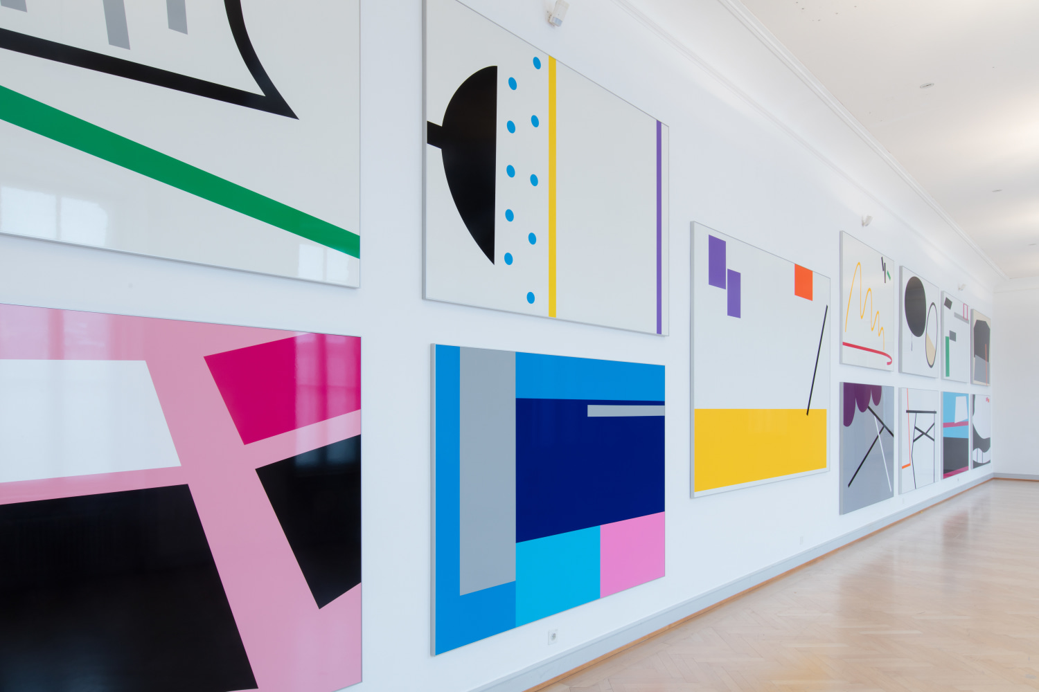 Installation view of wall works by Gerwald Rockenschaub