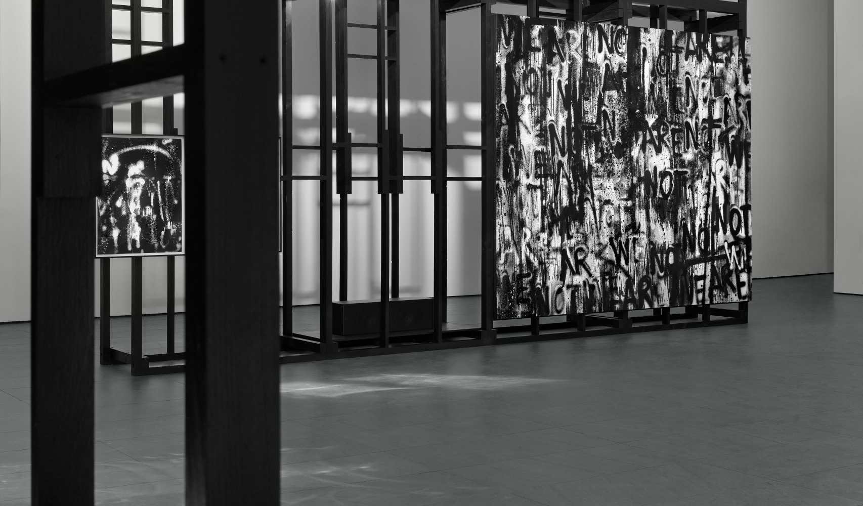 Installation view of paintings by Adam Pendleton