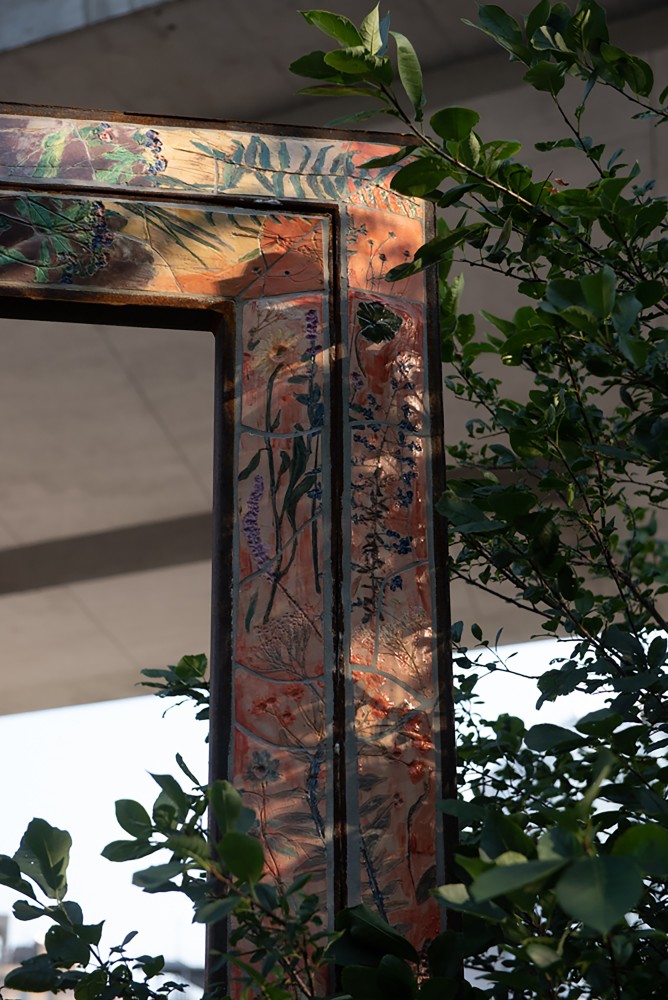 Installation view of outdoor sculptures by Sam Falls