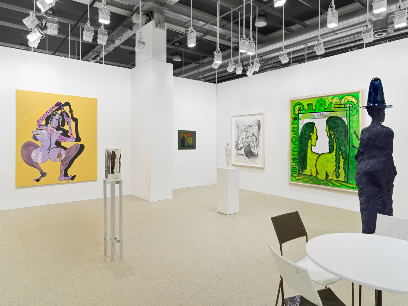 installation view of works by various artists at the Art Basel booth