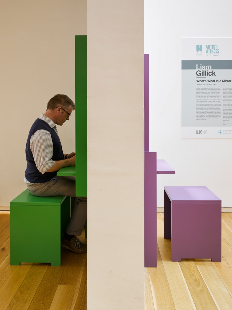 Installation view of sculptures by Liam Gillick