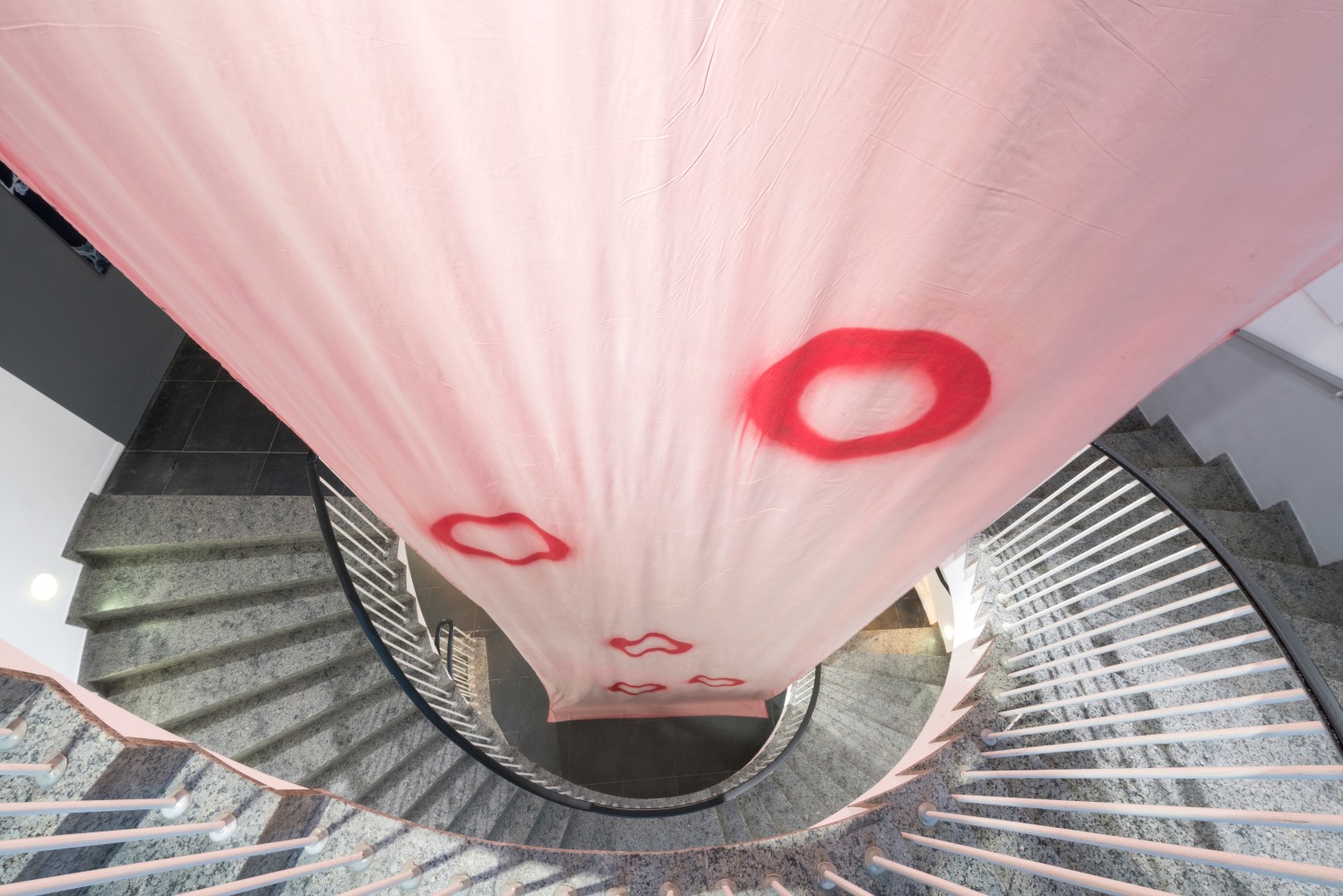 Installation view of paintings by Sam Falls