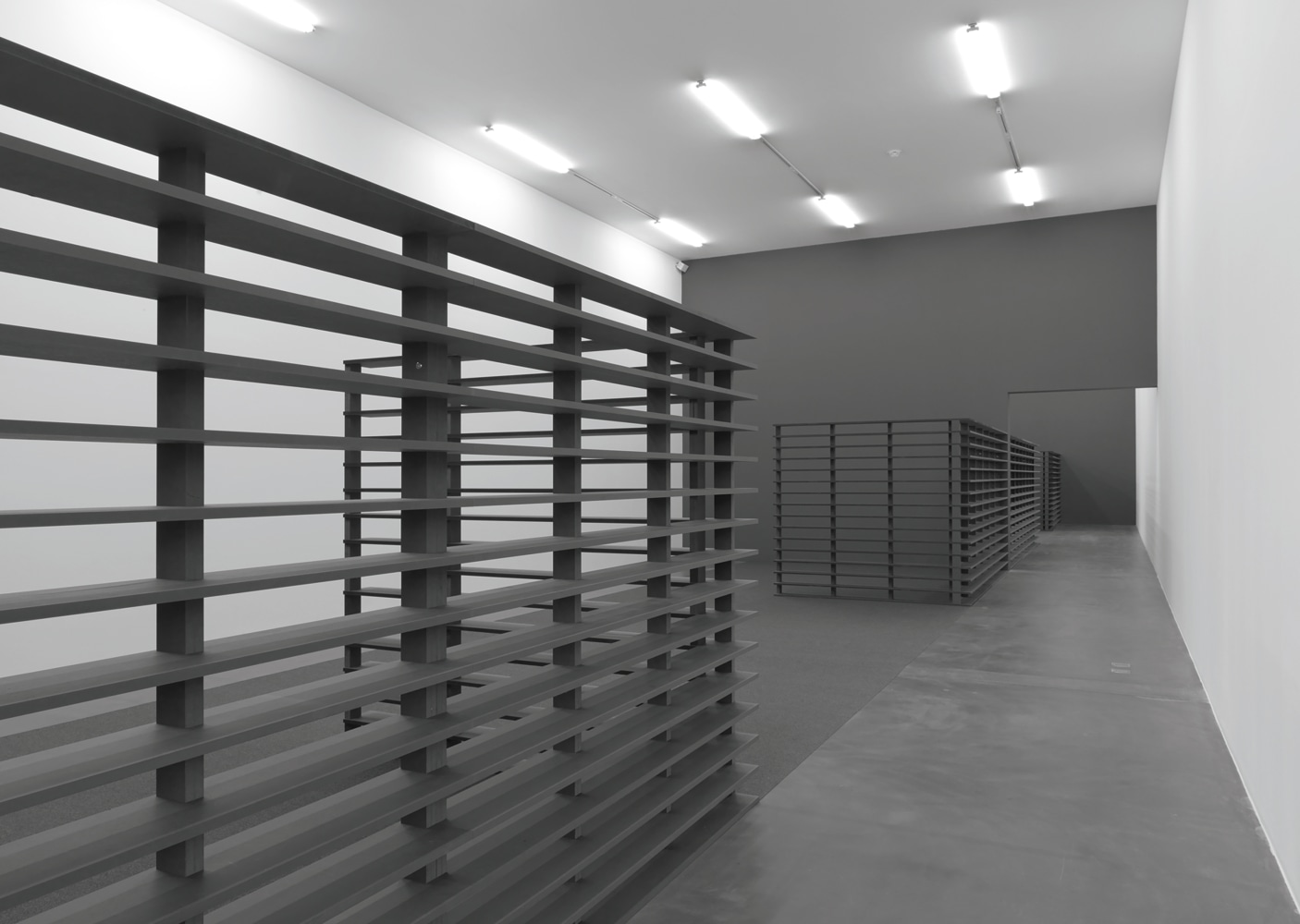 Installation view of sculptures by Liam Gillick