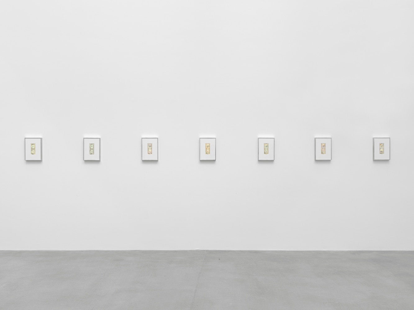 Installation view of Walead Beshty collage, photography, and sculpture exhibition