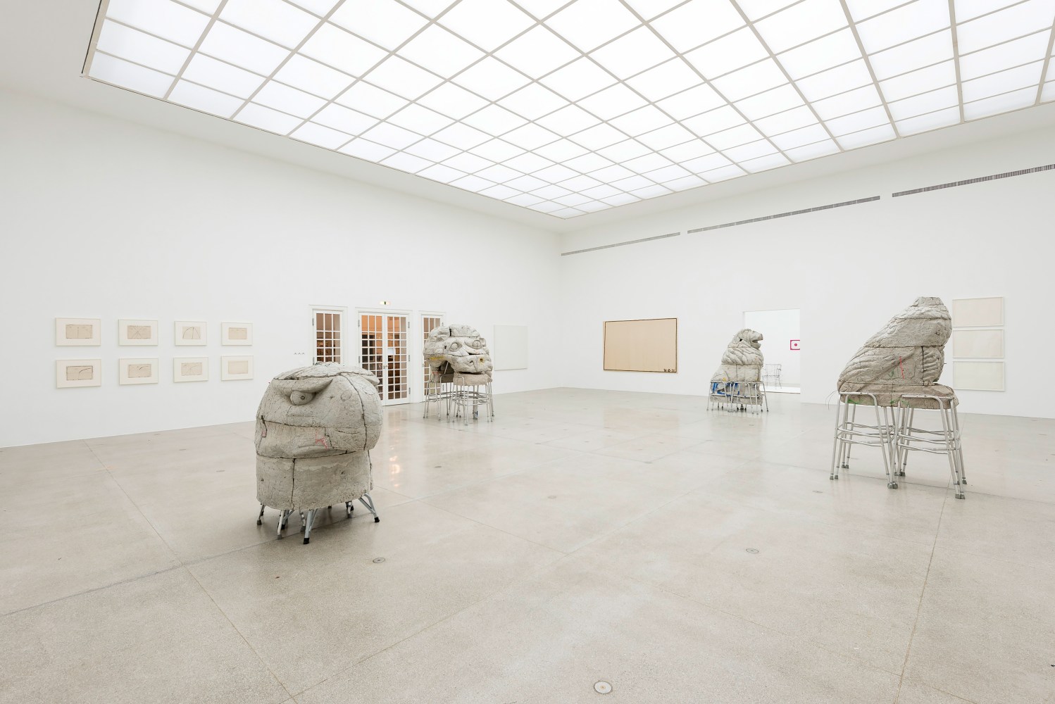 Installation view of sculptures by Justin Matherly and various works by other artists