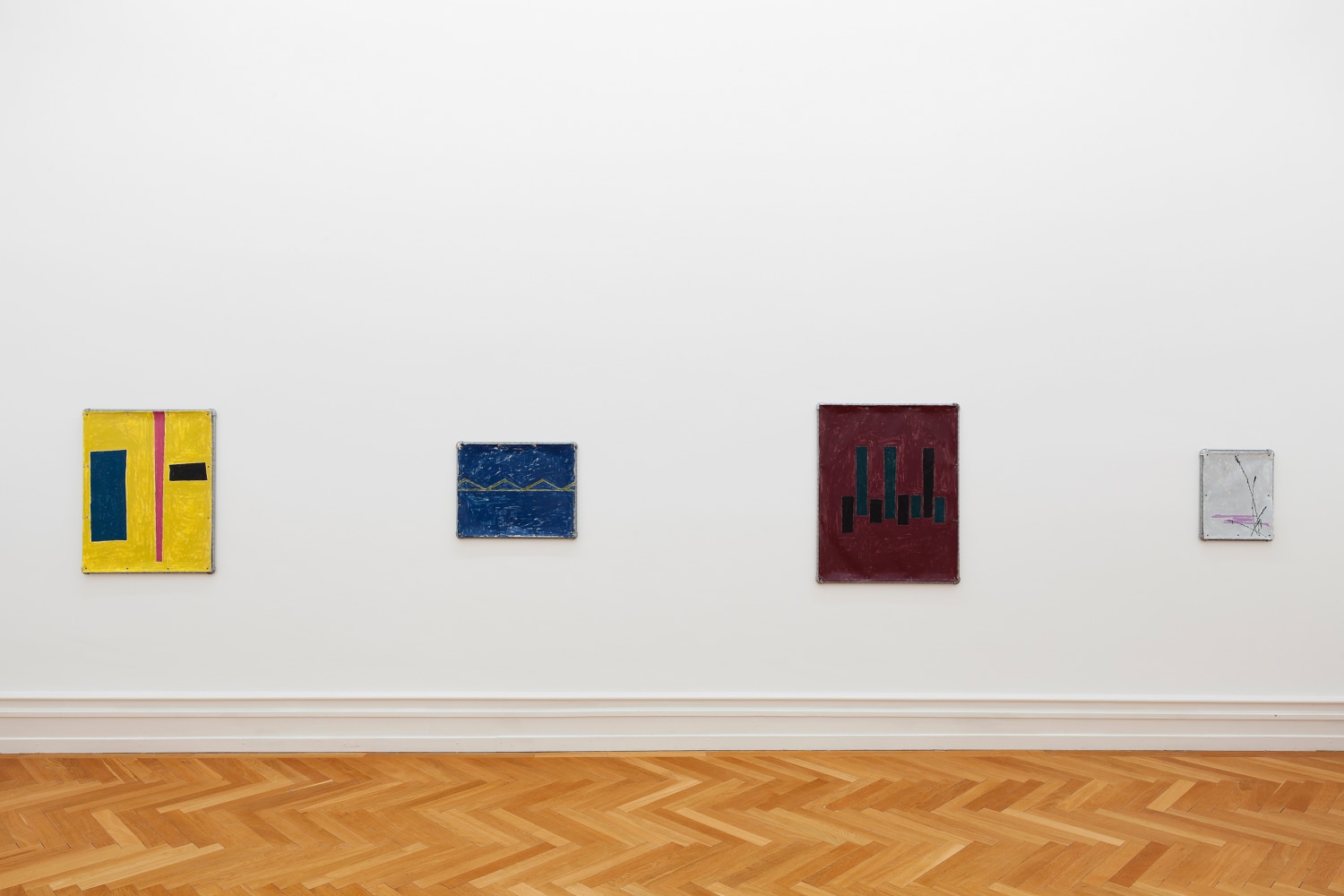 Installation views of paintings by Valentin Carron