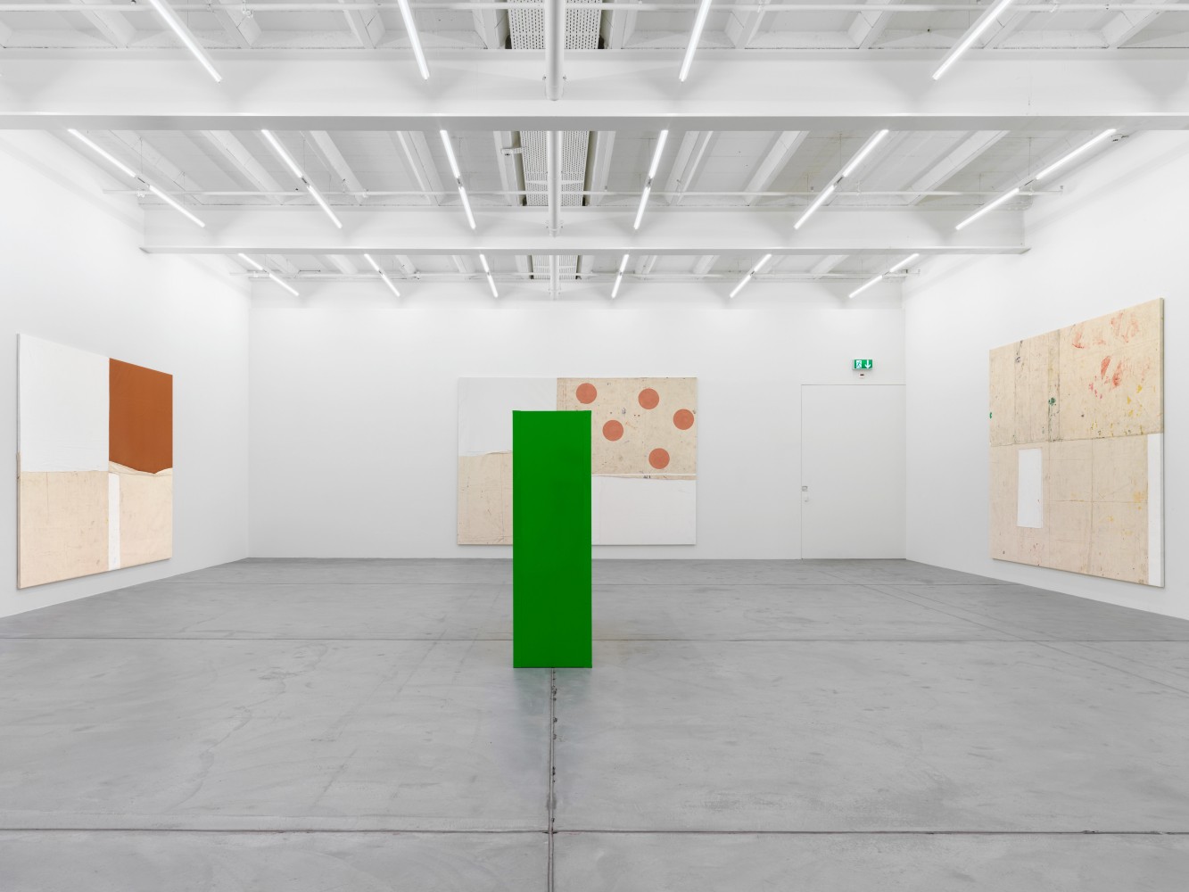 Installation view of Joe Bradley painting and sculpture exhibition