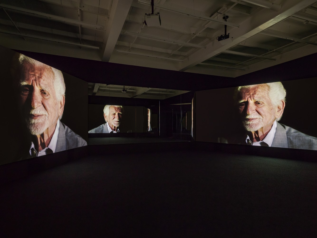 Installation view of Doug Aitken video and sculpture exhibition